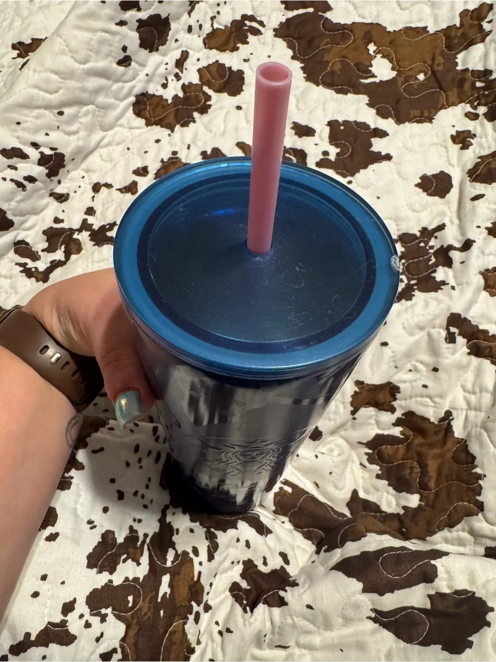 Starbucks stainless steel Blue Tumbler with Pink Straw